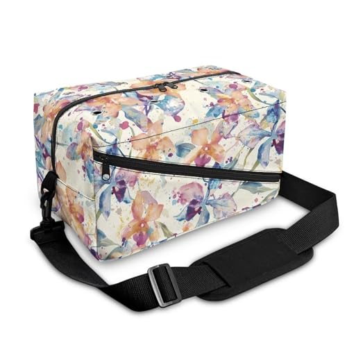 Image of Drnuikhe Watercolor Flower Yarn Bag Crochet Storage Bag with Shoulder Straps, Yarn Bag for Carrying Projects, Kitting Needles, Crochet Hooks and Other Accessories