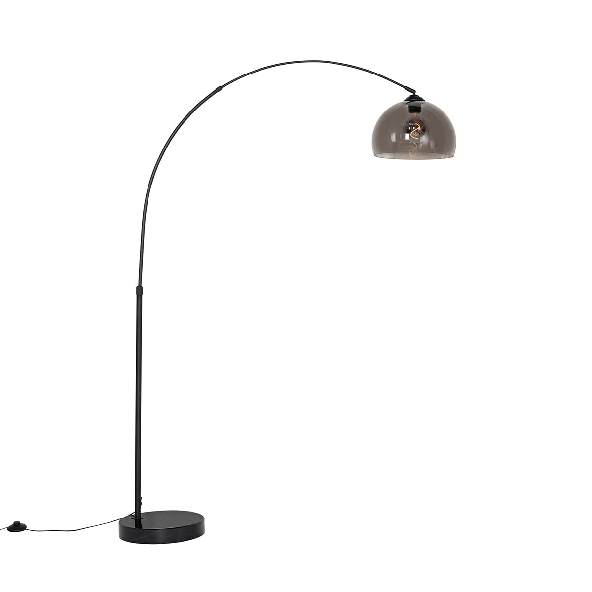 Qazqa Moderno Lámpara de arco moderna negra con cristal ahumado - Arc Acero/​Mármol/​Alargada Adecuado para LED Max. 1 x 40 Watt