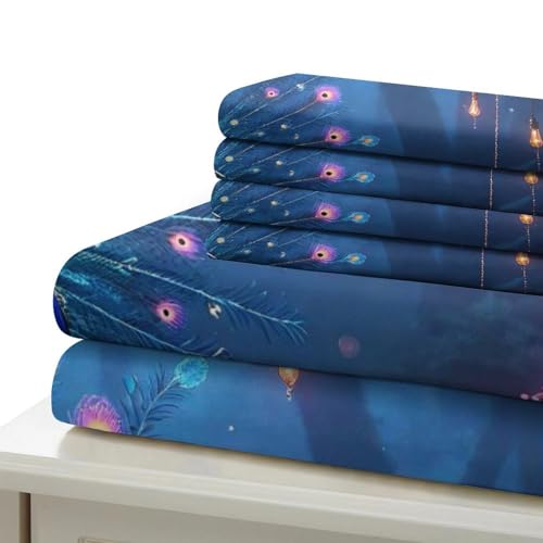 Ensemble de lit microfibre douce avec fermeture éclair cachée motif paon 3D