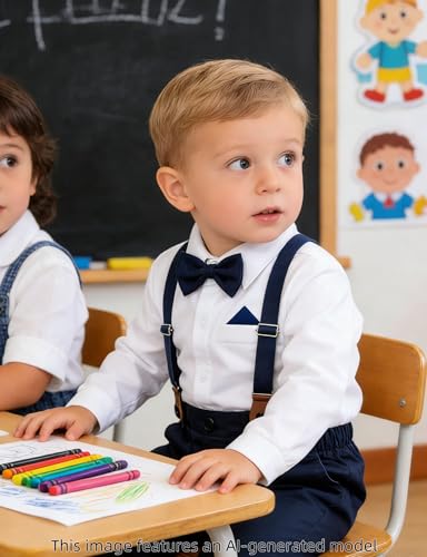 Image of A&J DESIGN Baby Boys Suits Infant Gentleman Formal Wedding Suspenders Outfit with Bowtie