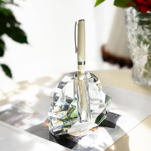 QFkris Crystal Heart Shaped Single Pen Holder for Desk, 3.5" Fancy Fountain Pen Stand, Glass Feather Pencil Holder for Office Desktop Decoration, Gift for Man Woman Teachers Father Boyfriend - Image 4