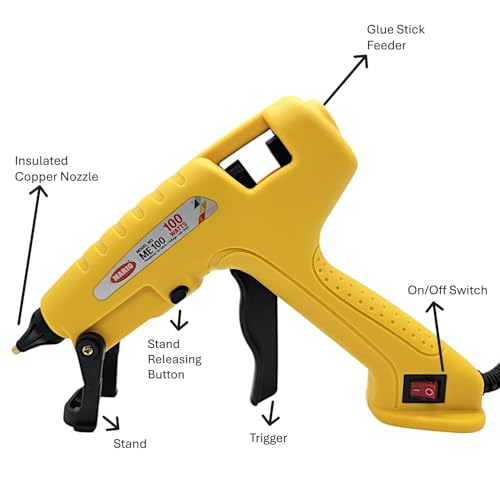 Mario 100 Watts Professional Hot Melt Glue Gun with On/Off Switch, Light Indicator, Nozzle Protection, Updated Design, Yellow + 5 Glue Sticks - ME-100 - Image 2 thumbnail