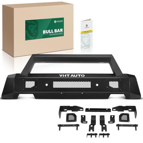 Image of YHTAUTO Bull Bar Push Bar with Skid Plate Light Mount Fit Ford Ranger 2019 2020 2021 2022 2023, Heavy Duty Steel Brush Guard for Truck Front Bumper Style B Textured Black Off Road Accessories