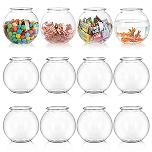 Okllen 12 Pack Plastic Ivy Bowls, 16 Oz Round Fish Bowl with Wide Mouth, Unbreakable Vases Bowls for Home Decor, Carnival Games, Candy, Party Favors, Centerpiece, BPA Free, Clear