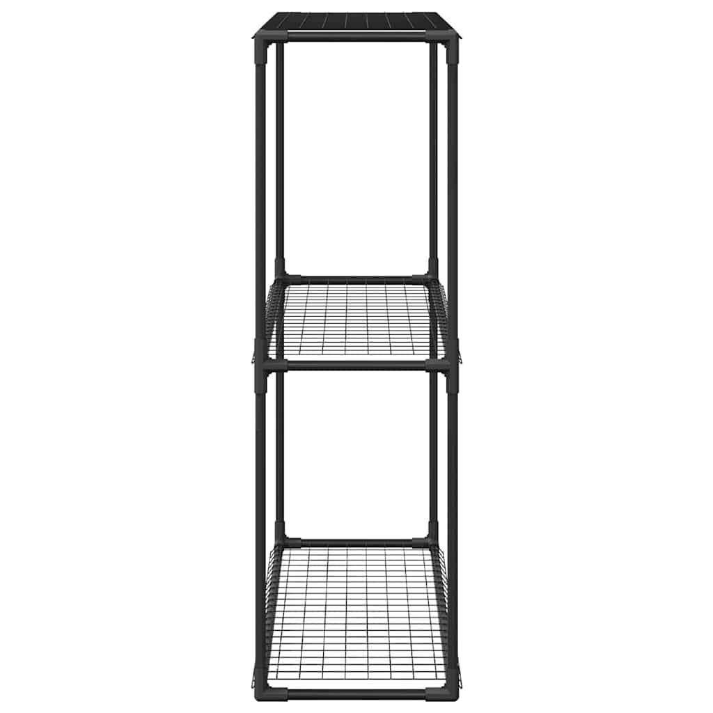 Moderno supporto per piante a 3 ripiani, nero, in acciaio, 100 x 32 x 102 cm, rettangolare, per esterni, con ripiani in rete per un drenaggio e una ventilazione ottimali, ideale