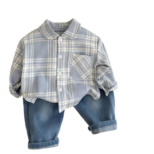 YIKIURL Baby Boys Spring Autumn Clothes Sets Toddler Infant Checkered Shirt+Jeans 2-piece Clothing Set (Blue, 3-4Y)