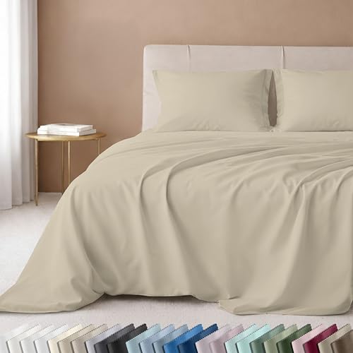 Image of California Design Den Cal King Sheet Set - 600 Thread Count Sateen, 100% Cotton Bed Sheets, Deep Pockets, Soft and Durable Bedding Set - Beige