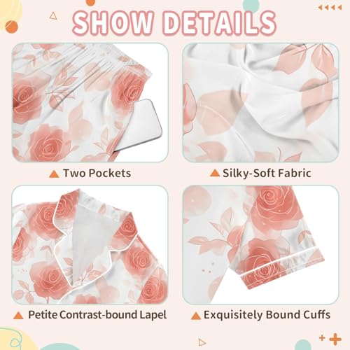 Pink Rose Floral Fantasy Pajamas Set Summer Button Down Sleepwear Pjs Sets Comfy Loungewear3