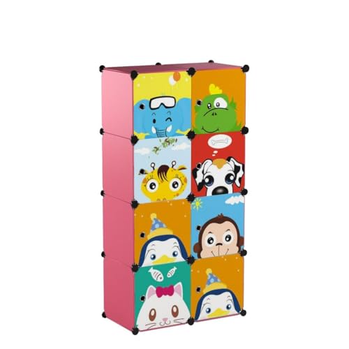 Image of Sunderlook Plastic Wardrobe for Kids Clothes - Collapsible Wardrobe, Easy to Use Anti-Skid & Non-Slip Effective Professional Foldable Plastic Cupboard for Kids, Home (Pink-HY, 8 Door)