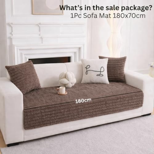 Image of HOMETHREADS 600GSM Thick & Soft Rabbit Fur Plush Sofa Cover-Luxurious Cozy Slipcover, Washable & Pet-Friendly, Anti-Scratch Protector for Sofas (Khaki, 2 Seater | 140x70cm)