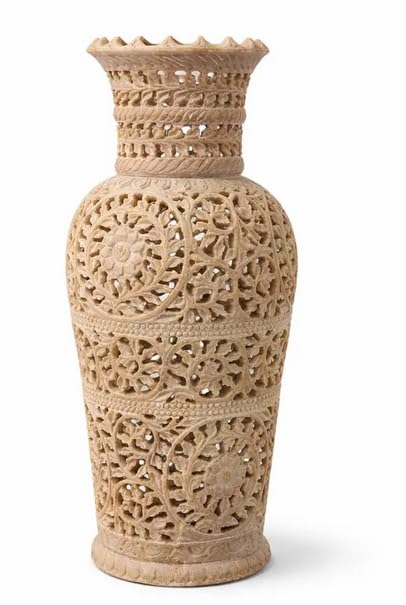 Elegant Soapstone Lattice Vase | 12 inch Artisan Floral Stone Decor-image-13