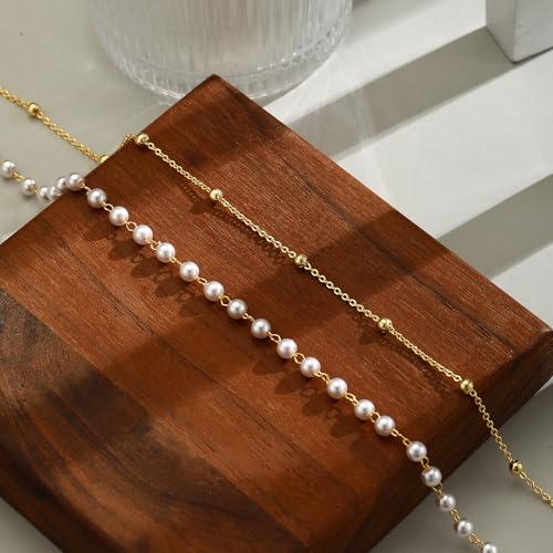 Gold Ankle Bracelets for Women, Dainty 14K Gold Plated Anklets for Women Waterproof Cuban Link Chain Pearl Anklet Set Trendy Layered Stackable Ankle Bracelet Non Tarnish Jewelry for Her - Image 4
