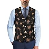 Tomeusey Herren-Weste, Anzugweste, leger, Business-Weste mit 4 Knöpfen, formelle Weste, Westen mit verstellbarem Gürtel, Musikinstrumenten-Druck, L