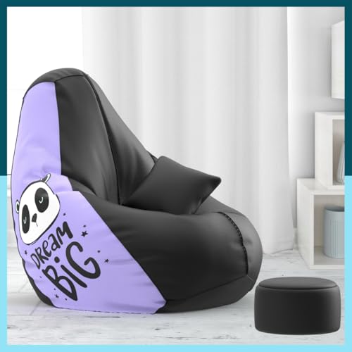 Image of Biggie Bean Bag with Beans Filled XXXXXL Bean Bag with Free Cushion and Footrest - Official : PrintZen Combo (Matching Color : Printed, Dream Big - Black Lavender)