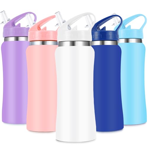 SUPPRUI Kids Stainless Steel Insulated Water Bottle with Straw,350 ml Small Water Bottles for School Reusable Metal Vacuum Small Flask Leakproof Keep Drinks Hot Cold for Boys Girls Children (White)