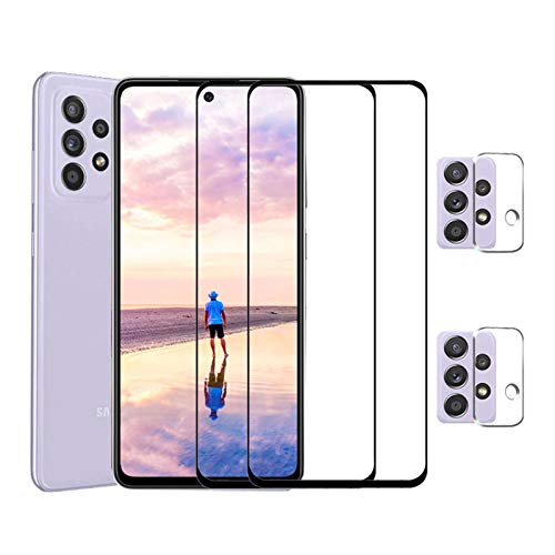 Screen Protector for Samsung Galaxy A72 5G Tempered Glass Screen Protection and Camera Lens Protector Compatible A72 5G, Tempered Glass for Samsung Galaxy A72 Phone Screen Protector [2 Screen Protector+2 Camera Protector](Not Fit A71 4G/5G))