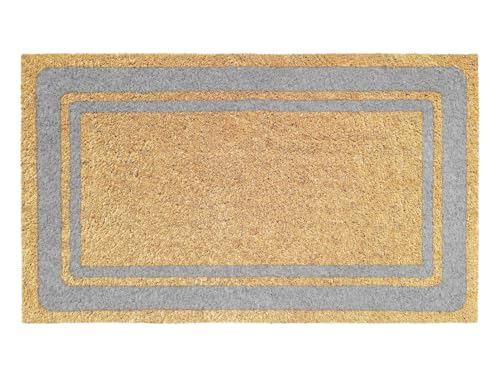 Banzaii Tapis Entrée en Fibre de Coco - Paillasson Extérieur 40 x 70 cm avec Base Antidérapant en PVC et Absorbant - Border Gris