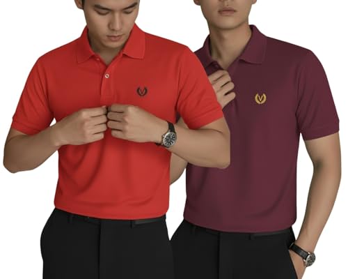 Image of MACK JONNEY Men's Solid Polo T-Shirt | Premium Cotton Blend | Regular Fit | Short Sleeve | Collared Casual Wear|Pack of 2 -MJ-157