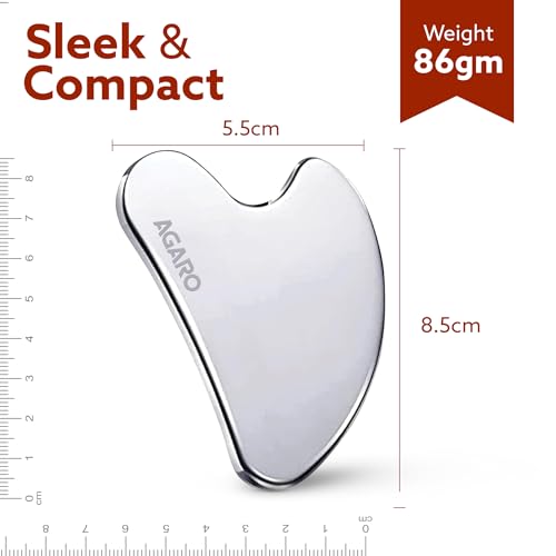 Image of AGARO Premium Stainless Steel Gua Sha Tool - Facial Massager for Face, Neck & Eyes, Tightens Skin, Reduces Wrinkles & Relaxes Muscles, improve circulation, reduce puffiness, enhance skin elasticity