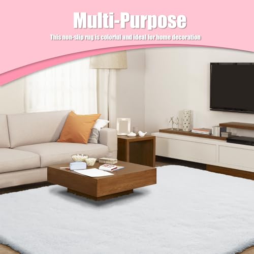 9x12 Fluffy Area Rugs for Living Room,Large White Fuzzy Shag Area Rug for Bedroom,Soft Non-Shedding Indoor Plush Carpet for Kids Bedroom Nursery Home Decor