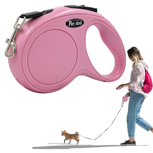 MUNZE Guinzagli Retrattili Per Cani, 1 Pezzo Estensibile 5M, Per Cani Piccoli E Medi Con Collare Regolabile E Sicuro (Rosa Pet)
