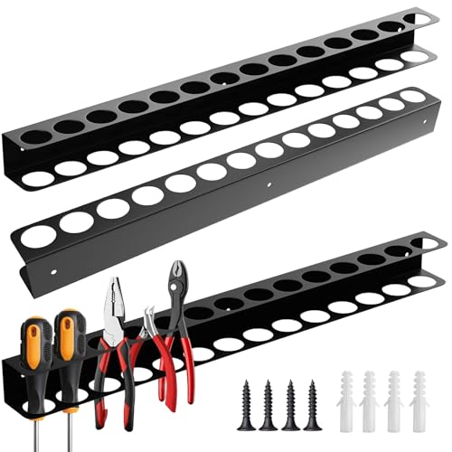 ZHIYUQL® Zangenhalter Wandhalterung 40cm Schraubenzieher Halterung Wand Werkzeughalter Metall Werkzeugwand 14 Löcher Wandregal für Garagen Werkstätten Werkbänke Organizer