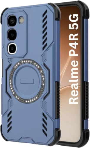 Image of SPAZY CASE Realme P4R 5G Back Cover |Rugged Shockproof Armor Case with Magnetic Metal Ring Supports Magsafe Charger & Car Mount | Military Grade Protection | Blue