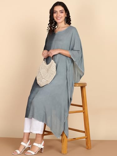 Image of Maaesa Women Handcrafted Tie & Dye Rayon Crepe Kaftan Dress | Casual Wear | Flowy Kaftan Style | Lightweight & Breathable Fabric