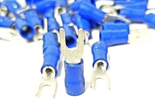BLUE FORK SPADE TERMINAL 16-14GA #6 VINYL INSULATED CRIMP WIRE CONNECTOR - (100pcs)