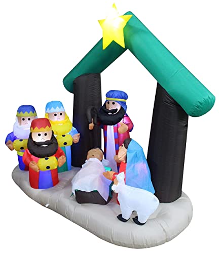 Two Christmas Party Decorations Bundle, Includes 6 Foot Tall Inflatable Nativity Scene, And 6 Foot Tall Inflatable Merry Christmas Tree With Candy Cane & Ornaments Outdoor Indoor Blowup With Lights #TOP5