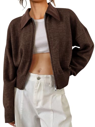 Saodimallsu Womens Zip Up Barn Jacket Cropped Faux Leather Collared