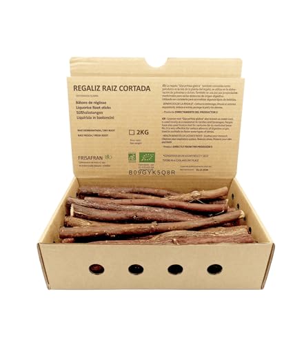 FRISAFRAN | Regaliz de palo Fresco - Humedo | Ecológico | RECIEN COSECHADO | regaliz de palo | Bastones de regaliz | palulu | paloduz | palo dulce | Raíz de regaliz | Directamente del productor | 2kg