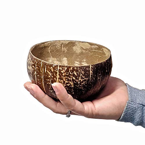 VIE Kokosnuss Schüsseln und Löffel Set, Schwarz, 2er - 8