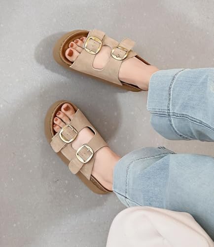 Women's Solid Color Thick Sole Comfort Slides Double Buckle Adjustable Casual Soft Beach Flat Sandals2