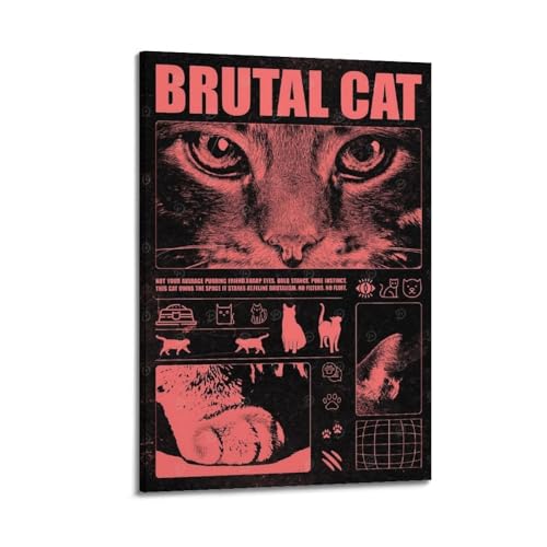 Poster d'art graphique chat Brutal 50x75 cm avec cadre vintage