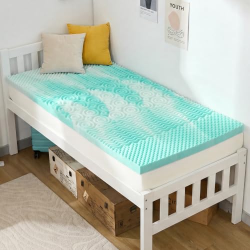 Image of SINWEEK Mattress Topper 5-Zone Memory Foam Mattress Topper Pressure Relieve Soft Mattress Pad, CertiPUR-US Certified, 2 Inch Twin XL Size, Green