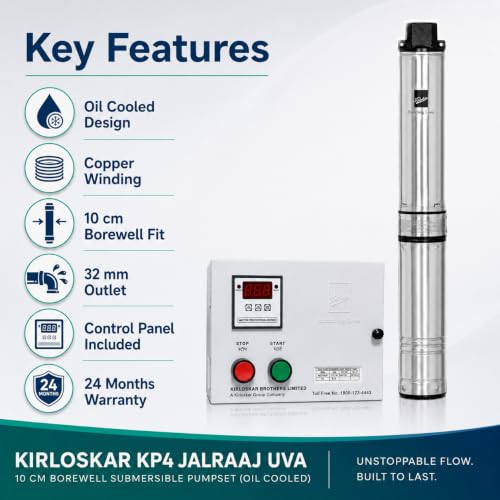 Image of Kirloskar Submersible Pump 1HP With Control Panel Single Phase, Multicolor