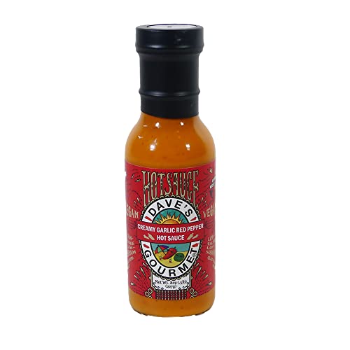 Dave's Gourmet Salsa picante cremosa de ajo y pimiento rojo, salsa picante ligeramente picante con una dulzura cremosa, botella de 8 onzas