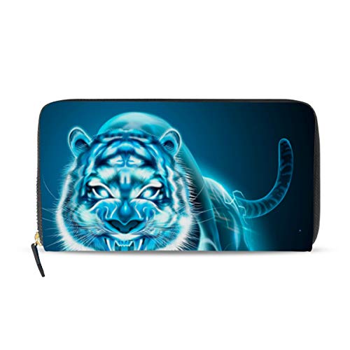 Portefeuille cuir tigre bleu femme long zippé luxe