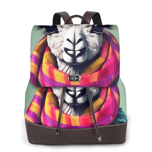 Sac à dos en cuir pour femme compact et léger motif lama écharpe