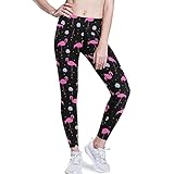 Exotic Bird Pink Flamingos Womens Plus Size Leggings No See-Through High Waisted Tummy Control Yoga Pants Workout Running Fitness Legging, Soft Athletic Shapewear