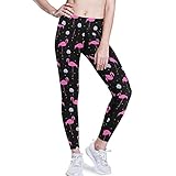 Jdadrh Exotic Bird Pink Flamingos Leggings for Women,High Waist Compression Workout Yoga Pants for Women,Workout Legging with Pockets,Gym Tummy Control Athletic Pants, M