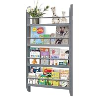 Holdfiturn Kids Bookshelf Kids Bookcase 4-Tier Book Shelf Display Rack 10 CM Depth Wooden Childrens Bookcase Suitable for Children's Bedroom Nursery Playroom Gray 116.5x60x 10CM