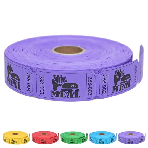 ESSENTIAL 1000 Raffle Tickets Rolls, Meal Tickets Single Roll for Events, Leisure, Movie Watching, Entertainment, Class Reward & Prizes - 5 Color Selection (Purple)