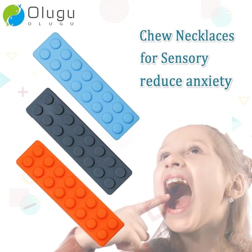 Image of Olugu Chewing Necklace for Kids Sensory, Blocks Sensory Necklace for Chewing Boys Girls with Autism, ADHD, Teething, Biting, Chewing Needs, Silicone Chewy Necklace Sensory for Reduce Anxiety -7 Pack