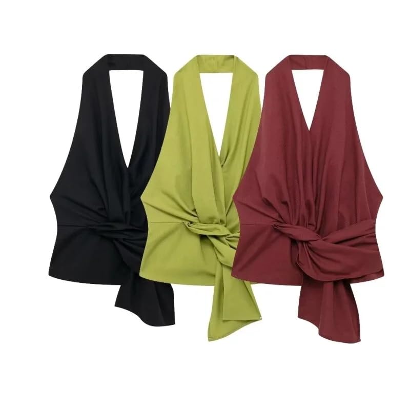 Dninmim Women's Suit High Waisted Wide Leg Pants Set Backless Sleeveless V-Neck Lapel Blouse Two Pieces4