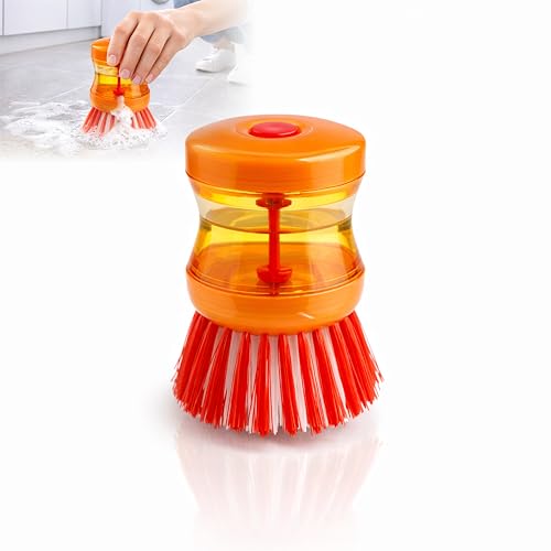 Image of MIKANIX Soap Dispensing Cleaning Brush, Dish Scrubber with Liquid Dispenser for Kitchen Sink, Cookware, Stove, Bathroom & Tiles, Multipurpose Scrub Brush (Pack of 1)