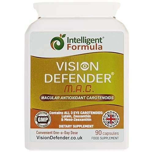 Vision Defender MAC Vitaminas para los Ojos – Carotenoides Triples: Luteína 10mg, Zeaxantina 2mg & Meso-Zeaxantina 10mg – Apoyo a la Visión & Salud Ocular – 90 Cápsulas – Fabricado en el Reino Unido