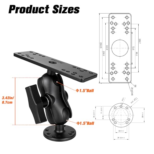 Image of Aluminum Fish Finder Mount with 1.5 inch /C Size Ball, 3.42 inch Aluminum Arm Marine Electronics /Depth Finder Mount. High Salt Water Resistant, compatible with Garmin, Lowrance, Humminbird, and More.