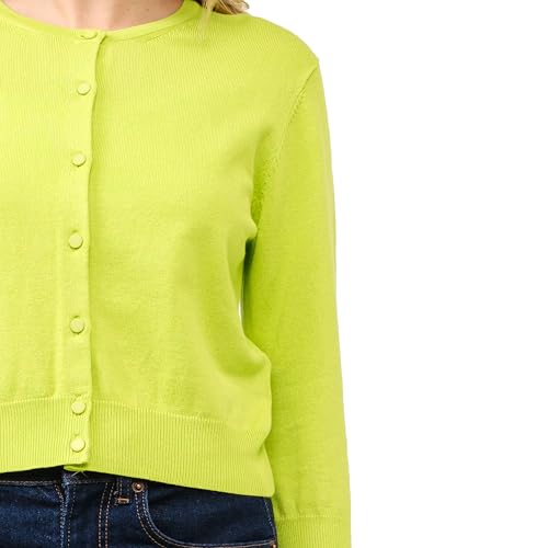 Image of Women's Cropped Cardigan 3 /4 Sleeve Crewneck Button Up Sweater Knit Top (S~XL)